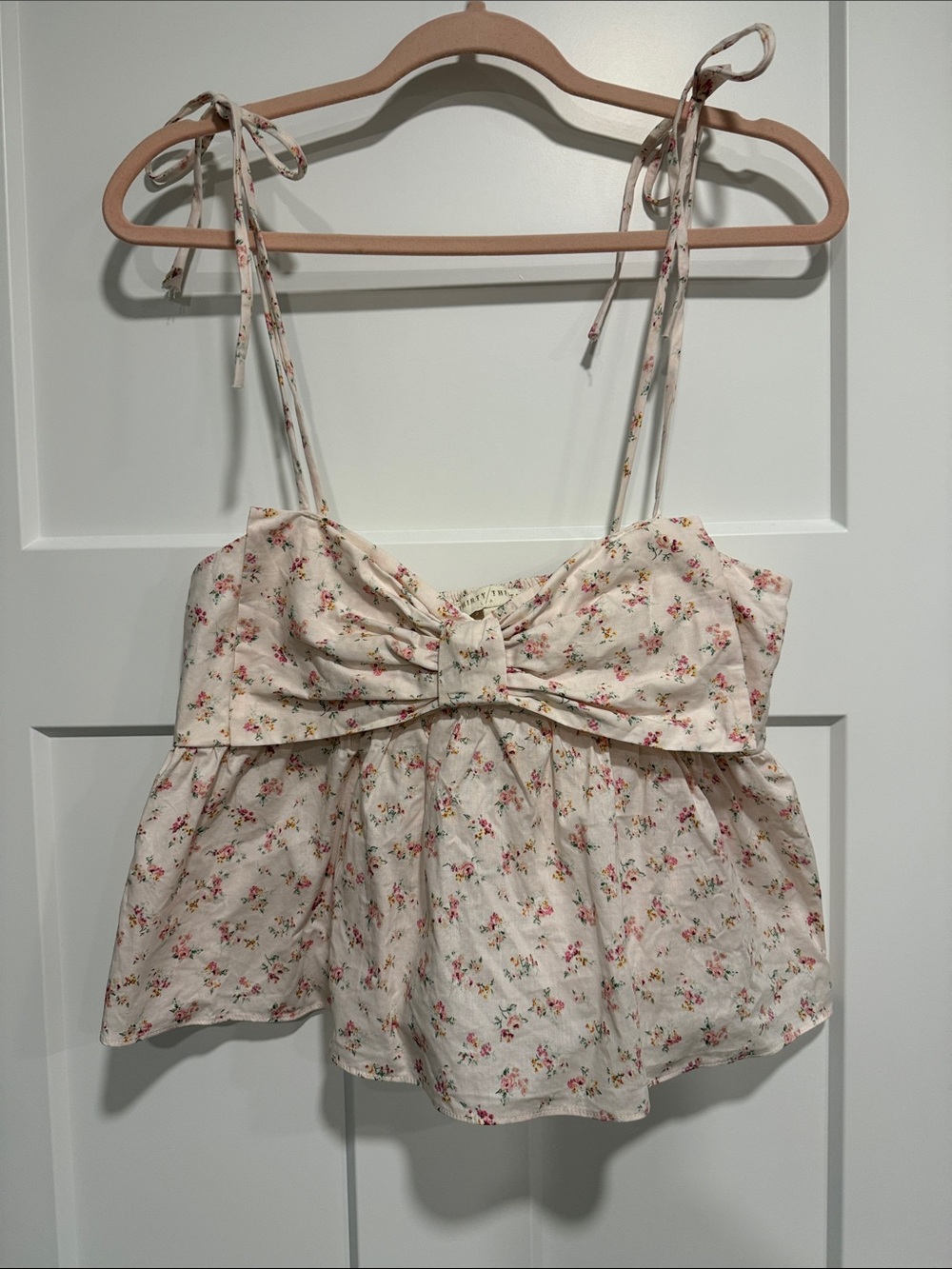 Floral Tie-Shoulder Bow Front Camisole Top - Cream